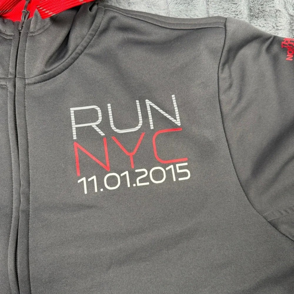 The North Face Mens Run NYC 2015 Full Zip Hoodie Gray Red Large Athletic Jacket